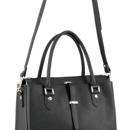 Morrissey Italian Womens Structured Leather Handbag Ladies Bag - Black