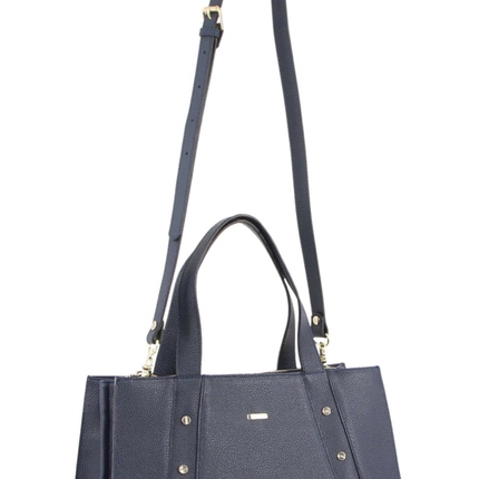 Morrissey Italian Womens Structured Leather Bag Tote Handbag Messenger - Navy