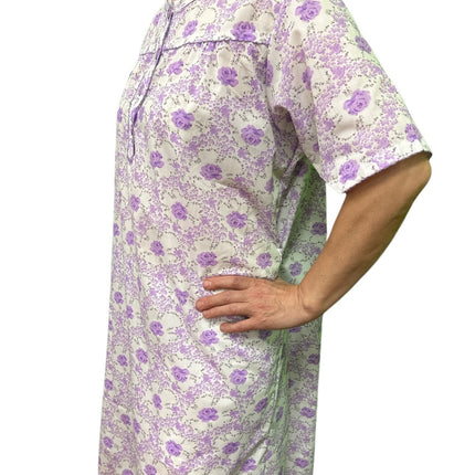 Womens 100% Cotton Short Sleeve Nightie Gown Night Sleepwear Pyjamas PJ Pajamas - Lilac - 12