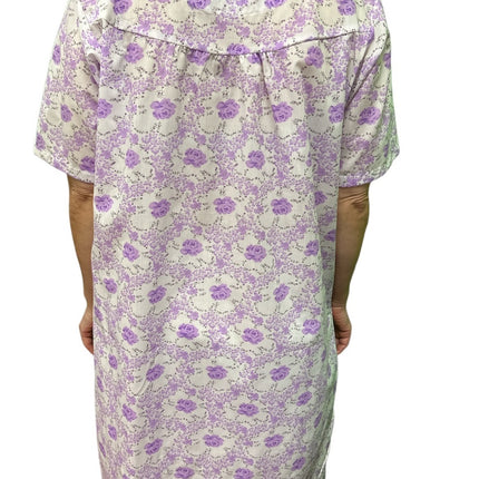 Womens 100% Cotton Short Sleeve Nightie Gown Night Sleepwear Pyjamas PJ Pajamas - Lilac - 12