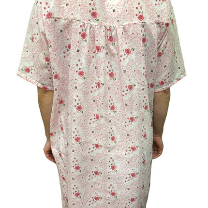 Womens 100% Cotton Short Sleeve Nightie Gown Night Sleepwear Pyjamas PJ Pajamas - Pink - 14