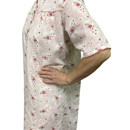Womens 100% Cotton Short Sleeve Nightie Gown Night Sleepwear Pyjamas PJ Pajamas - Pink - 18