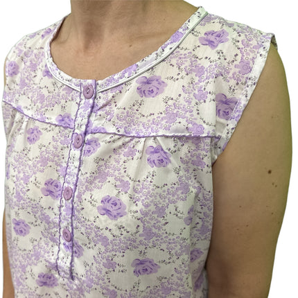 Womens 100% Cotton Sleeveless Nightie Gown Night Dress Pyjamas PJ Pajamas Sleep - Lilac - 12