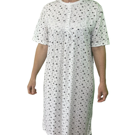 Womens Ladies Cotton Nightie Night Gown Slip Petticoat PJs Sleepwear Dress - White/Purple - 16
