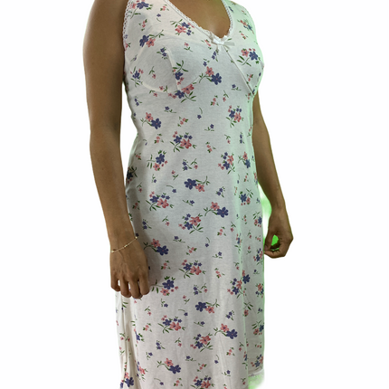 Womens Ladies Cotton Nightie Night Gown Slip Petticoat PJs Sleepwear Dress - Pink - 14