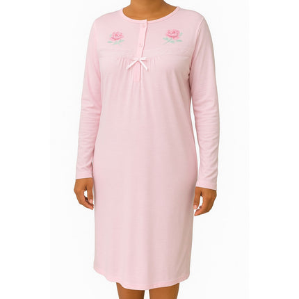 Womens Ladies Cotton Nightie Night Gown Pajamas Pyjamas Sleepwear PJ - Pink - 22