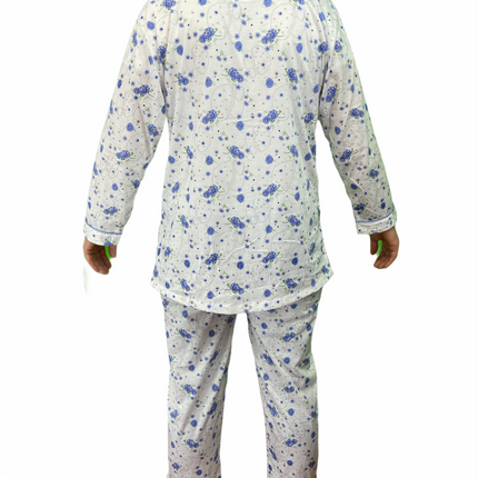 Womens PYJAMAS PJs Set Pajamas Ladies Cotton PJ Womens Long Sleeve Sleepwear - Blue - 16