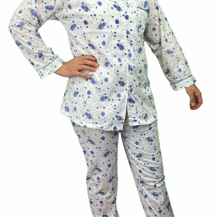 Womens PYJAMAS PJs Set Pajamas Ladies Cotton PJ Womens Long Sleeve Sleepwear - Blue - 18