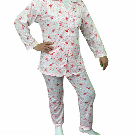 Womens PYJAMAS PJs Set Pajamas Ladies Cotton PJ Womens Long Sleeve Sleepwear - Pink - 22