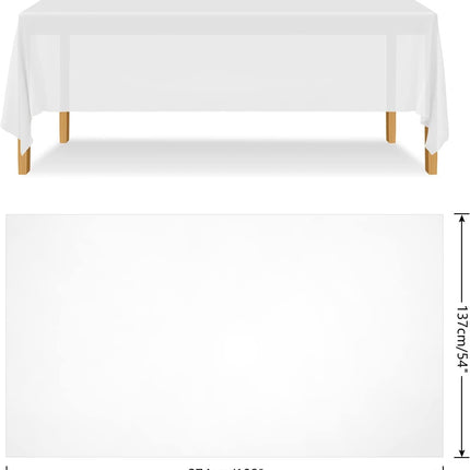 Table Cloth Cover Reusable & Washable Xmas Party 137cm x 274cm (54"x108") in White