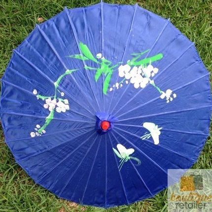 PARASOL UMBRELLA Chinese Japanese Bamboo Flower Pattern Fabric 80cm Diameter - Blue