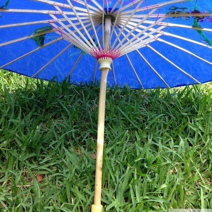 PARASOL UMBRELLA Chinese Japanese Bamboo Flower Pattern Fabric 80cm Diameter - Blue