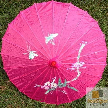 PARASOL UMBRELLA Chinese Japanese Bamboo Flower Pattern Fabric 80cm Diameter - Hot Pink