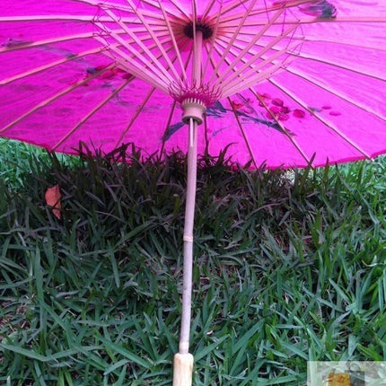 PARASOL UMBRELLA Chinese Japanese Bamboo Flower Pattern Fabric 80cm Diameter - Hot Pink
