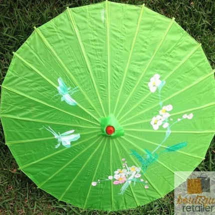 PARASOL UMBRELLA Chinese Japanese Bamboo Flower Pattern Fabric 80cm Diameter - Light Green