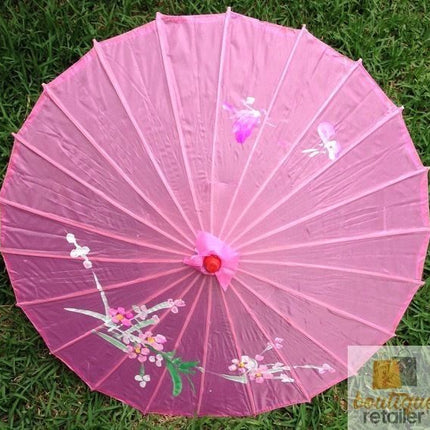PARASOL UMBRELLA Chinese Japanese Bamboo Flower Pattern Fabric 80cm Diameter - Light Pink