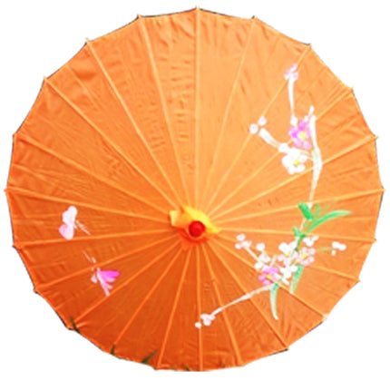 PARASOL UMBRELLA Chinese Japanese Bamboo Flower Pattern Fabric 80cm Diameter - Orange