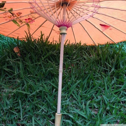 PARASOL UMBRELLA Chinese Japanese Bamboo Flower Pattern Fabric 80cm Diameter - Orange