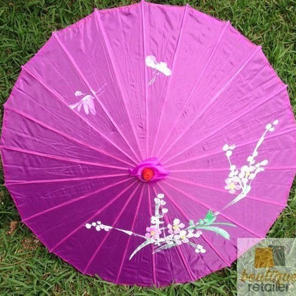 PARASOL UMBRELLA Chinese Japanese Bamboo Flower Pattern Fabric 80cm Diameter - Purple