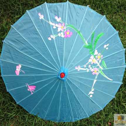 PARASOL UMBRELLA Chinese Japanese Bamboo Flower Pattern Fabric 80cm Diameter - Sky Blue