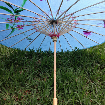 PARASOL UMBRELLA Chinese Japanese Bamboo Flower Pattern Fabric 80cm Diameter - Sky Blue
