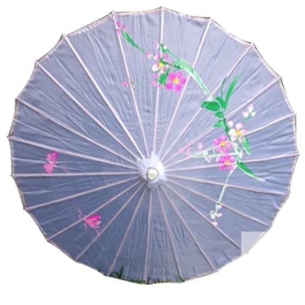 PARASOL UMBRELLA Chinese Japanese Bamboo Flower Pattern Fabric 80cm Diameter - White