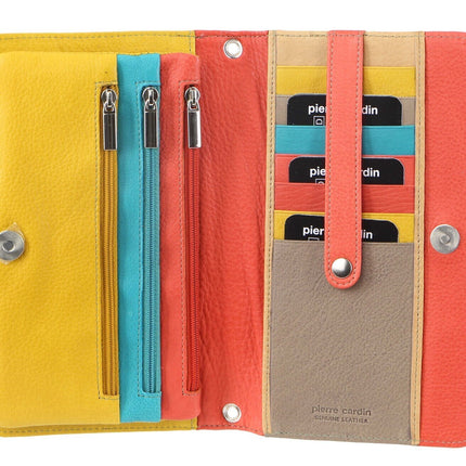 Pierre Cardin Genuine Leather Ladies Wallet Clutch Bag - Orange/Yellow