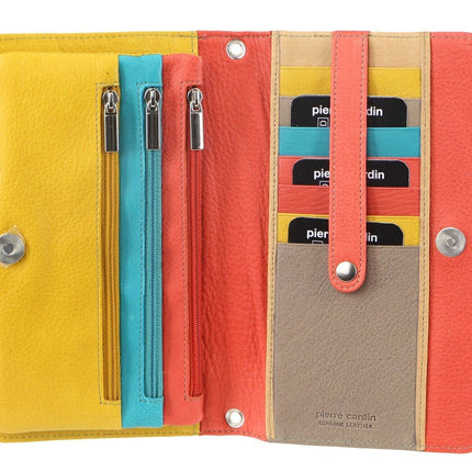 Pierre Cardin Genuine Leather Ladies Wallet Clutch Bag - Orange/Yellow