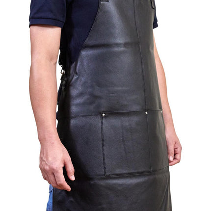 Pierre Cardin Professional Leather Apron Butcher Woodwork Hairdressing Barber Chef - Black