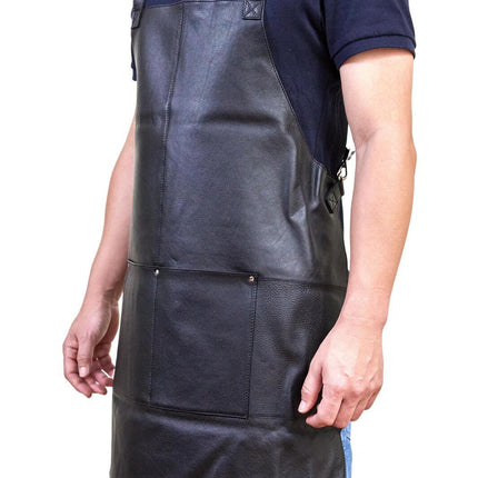 Pierre Cardin Professional Leather Apron Butcher Woodwork Hairdressing Barber Chef - Black