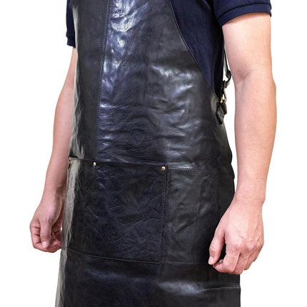 Pierre Cardin Professional Leather Apron Butcher Woodwork Hairdressing Barber Chef - Black