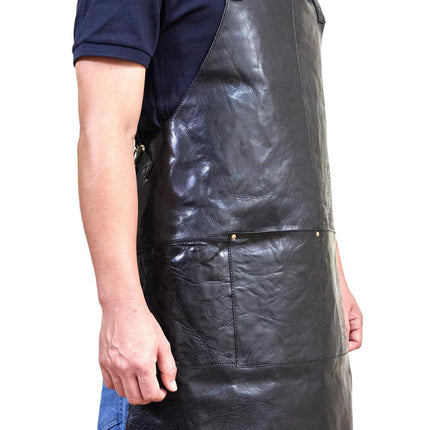 Pierre Cardin Professional Leather Apron Butcher Woodwork Hairdressing Barber Chef - Black