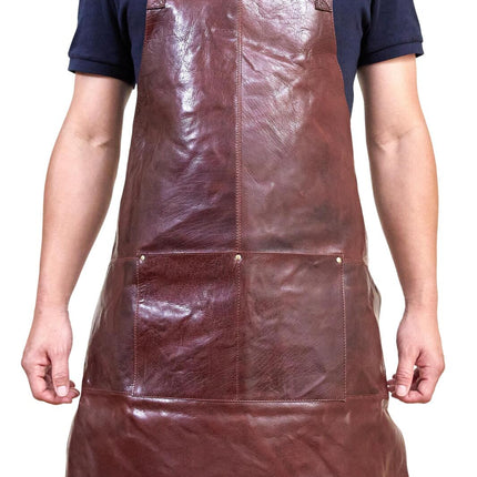 Pierre Cardin Professional Leather Apron Butcher Woodwork Hairdressing Barber Chef - Chestnut