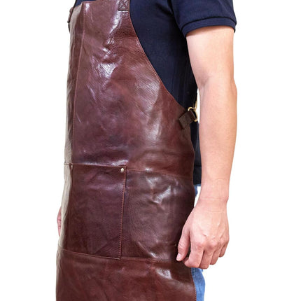 Pierre Cardin Professional Leather Apron Butcher Woodwork Hairdressing Barber Chef - Chestnut