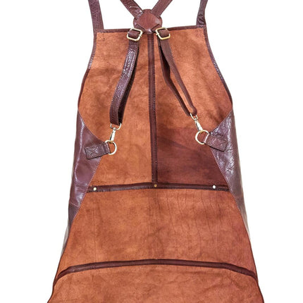 Pierre Cardin Professional Leather Apron Butcher Woodwork Hairdressing Barber Chef - Chestnut