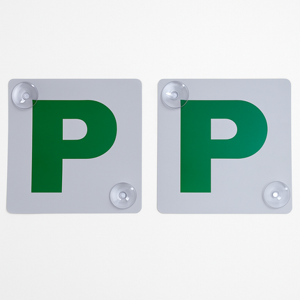 2x GREEN P PLATES Suction Probationary Car Window Signs for NSW (New South Wales)