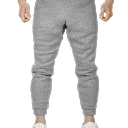 Mens Fleece Skinny Track Pants Jogger Gym Casual Sweat Trackies Warm Trousers - Grey Marle/White Stripe - XL
