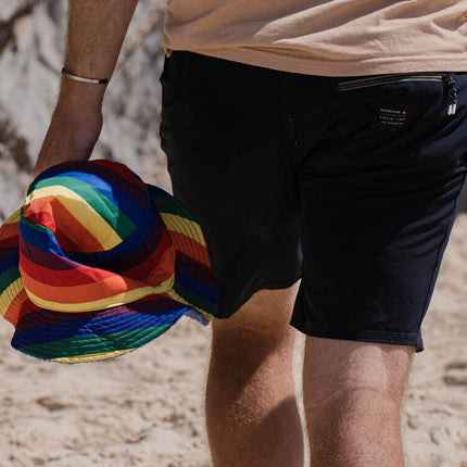 Rainbow Terry Towelling Bucket Hat Gay Lesbian Mardi Gras Party Cap LGBT - Reversible - Medium (57cm)