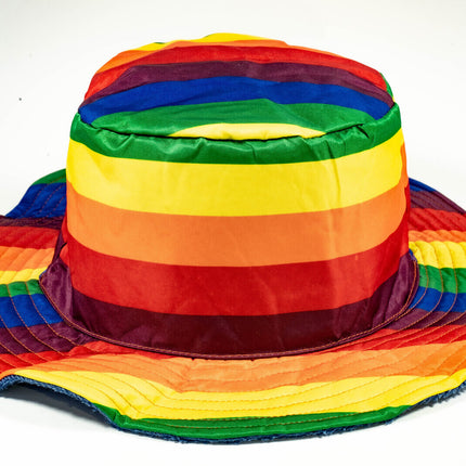 Rainbow Terry Towelling Bucket Hat Gay Lesbian Mardi Gras Party Cap LGBT - Reversible - Medium (57cm)