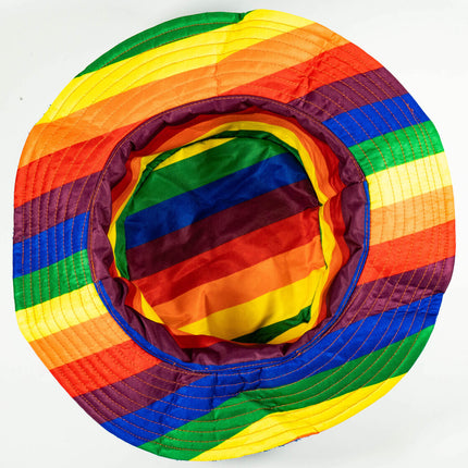Rainbow Terry Towelling Bucket Hat Gay Lesbian Mardi Gras Party Cap LGBT - Reversible - X-Large (60cm)