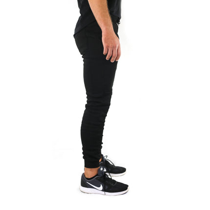 Mens Skinny Track Pants Joggers Trousers Gym Casual Sweat Cuffed Slim Trackies Fleece - Black - XL