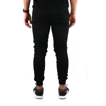 Mens Skinny Track Pants Joggers Trousers Gym Casual Sweat Cuffed Slim Trackies Fleece - Black - XL