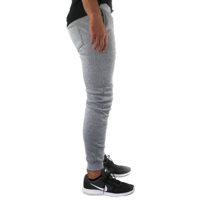Mens Skinny Track Pants Joggers Trousers Gym Casual Sweat Cuffed Slim Trackies Fleece - Heather Grey - 3XL