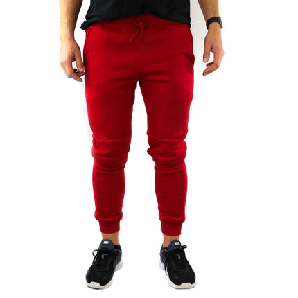 Mens Skinny Track Pants Joggers Trousers Gym Casual Sweat Cuffed Slim Trackies Fleece - Red - 3XL