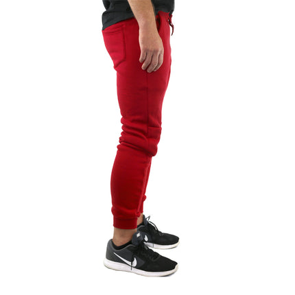 Mens Skinny Track Pants Joggers Trousers Gym Casual Sweat Cuffed Slim Trackies Fleece - Red - 3XL