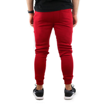 Mens Skinny Track Pants Joggers Trousers Gym Casual Sweat Cuffed Slim Trackies Fleece - Red - 3XL