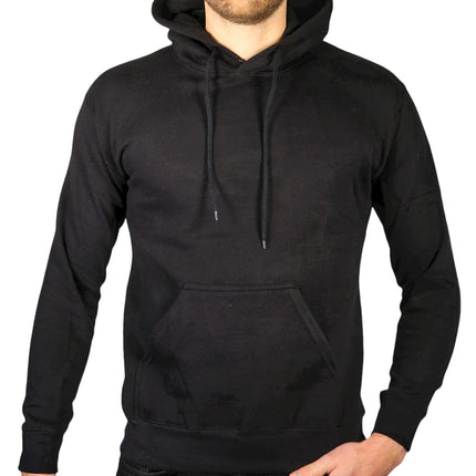 Adult Mens 100% Cotton Fleece Hoodie Jumper Pullover Sweater Warm Sweatshirt - Black - M