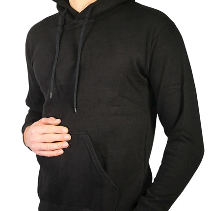 Adult Mens 100% Cotton Fleece Hoodie Jumper Pullover Sweater Warm Sweatshirt - Black - M