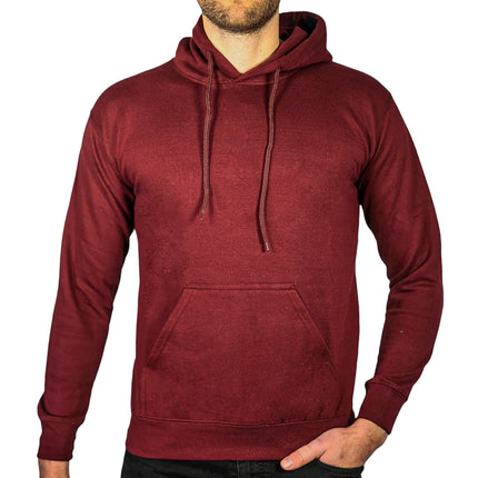 Adult Mens 100% Cotton Fleece Hoodie Jumper Pullover Sweater Warm Sweatshirt - Maroon/Burgundy - S