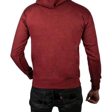 Adult Mens 100% Cotton Fleece Hoodie Jumper Pullover Sweater Warm Sweatshirt - Maroon/Burgundy - S
